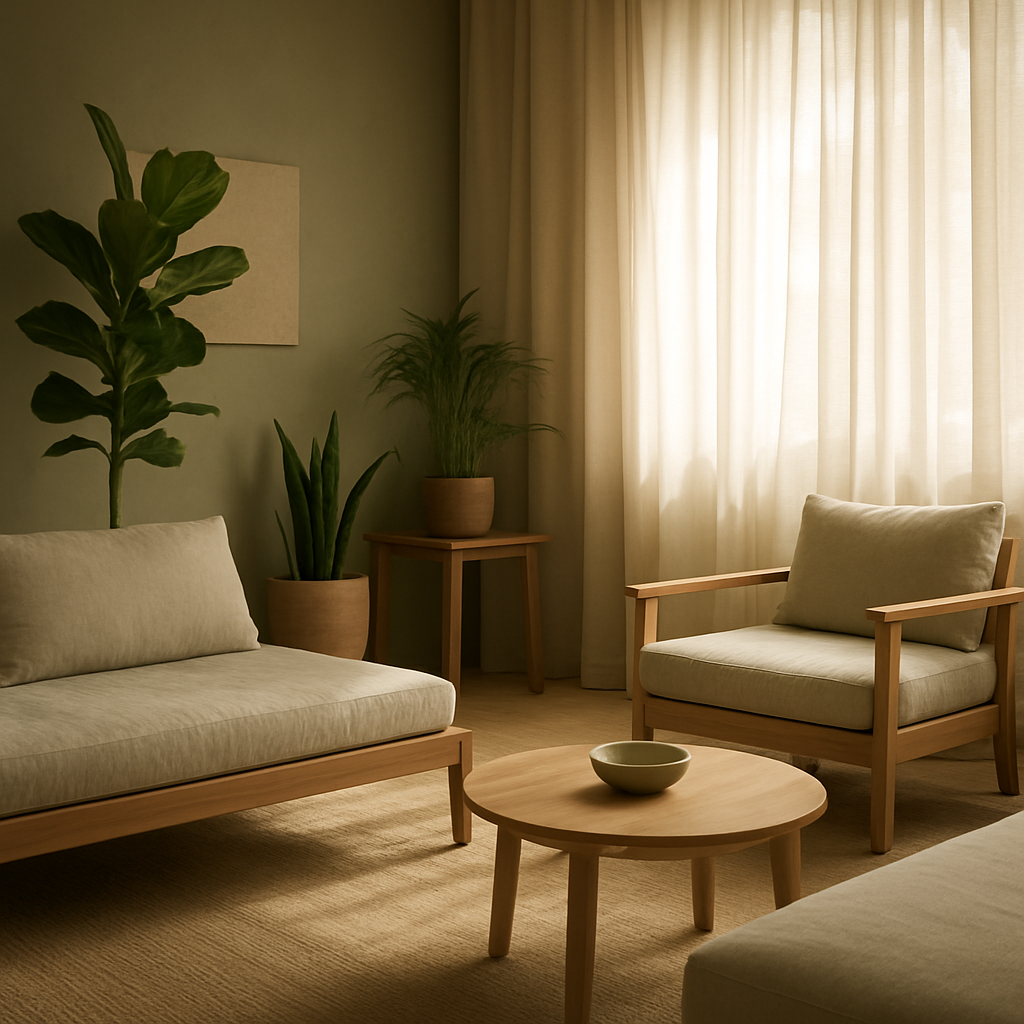 Serenity Spa relaxation lounge with natural light and plants