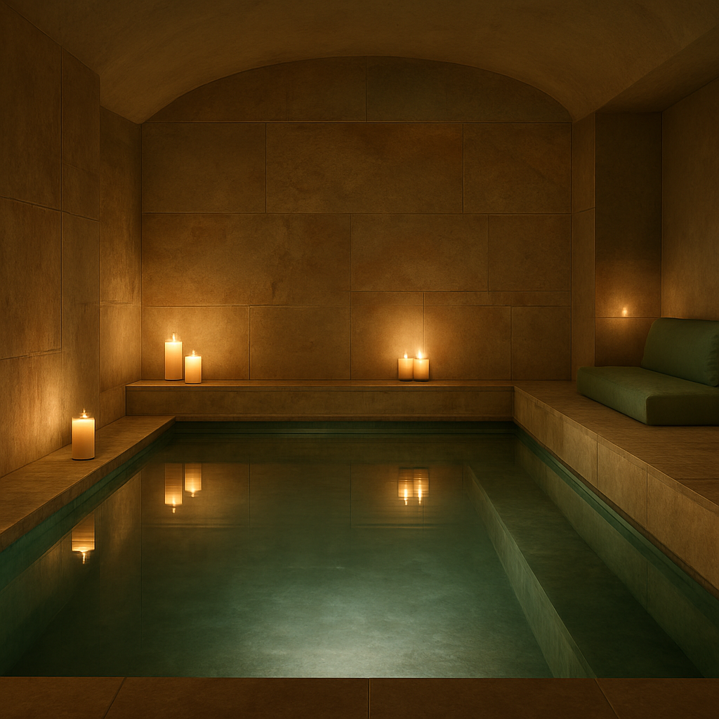 Tranquil indoor spa relaxation pool with candles